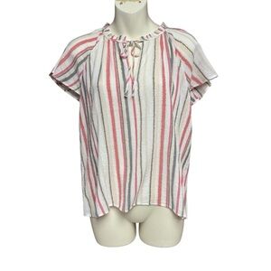 Loft outlet size XS NWT Multicolored Flutter Sleeve Blouse with Tie Front